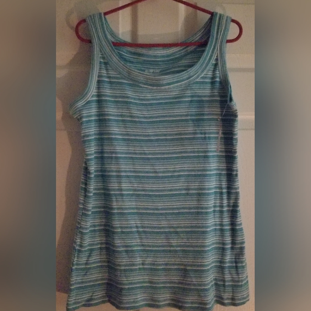 Avenue Fitted Ribbed Blue and White Tank Top